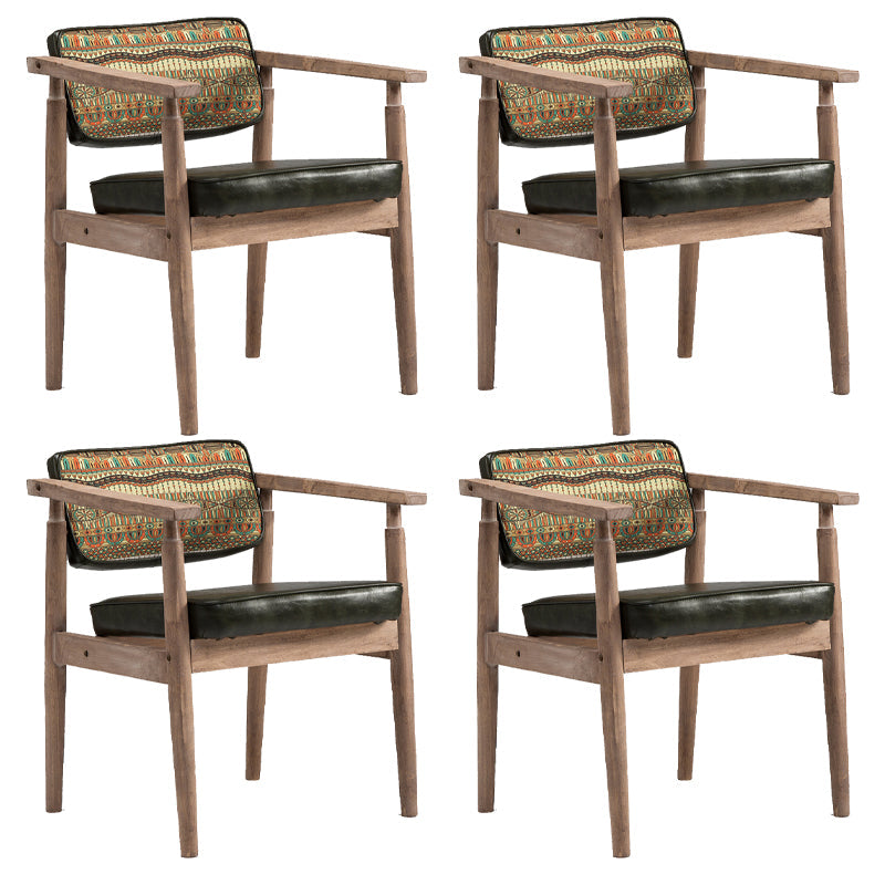 Farmhouse Rubberwood Open Back Arm Chair Matte Finish Leather Dining Chair Blackish Green 4 Piece Set Gray Clearhalo ' kitchen&dining_furn' 'Dining Chairs' 'Dining Tables & Seating' 'dining_chair' 'furn' 'furn_dining_chair' 'Furniture' 'furniture_dining_chair' 'Kitchen & Dining Furniture' 'kitchen' 4613238