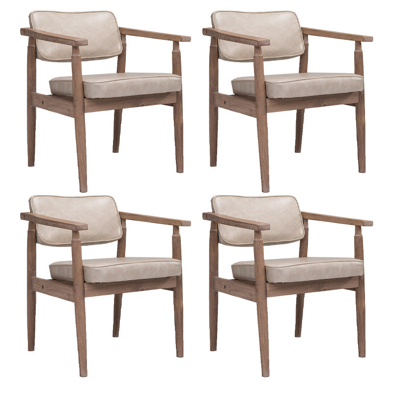 Farmhouse Rubberwood Open Back Arm Chair Matte Finish Leather Dining Chair Off-White 4 Piece Set Gray Clearhalo ' kitchen&dining_furn' 'Dining Chairs' 'Dining Tables & Seating' 'dining_chair' 'furn' 'furn_dining_chair' 'Furniture' 'furniture_dining_chair' 'Kitchen & Dining Furniture' 'kitchen' 4613240