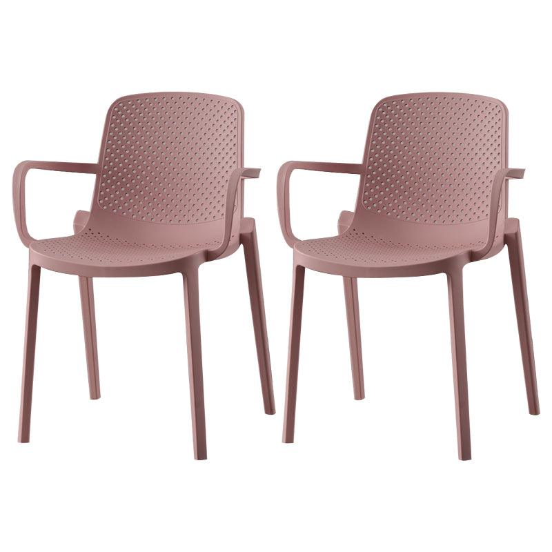 Scandinavian Plastic Dining Kitchen Room Arm Chair Solid Back Chair Pink 2 Piece Set Clearhalo ' kitchen&dining_furn' 'Dining Chairs' 'Dining Tables & Seating' 'dining_chair' 'furn' 'furn_dining_chair' 'Furniture' 'furniture_dining_chair' 'Kitchen & Dining Furniture' 'kitchen' 4613280