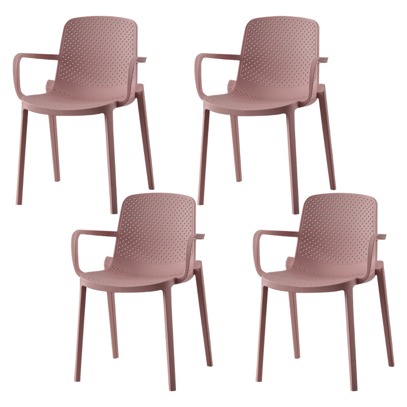 Scandinavian Plastic Dining Kitchen Room Arm Chair Solid Back Chair Pink 4 Piece Set Clearhalo ' kitchen&dining_furn' 'Dining Chairs' 'Dining Tables & Seating' 'dining_chair' 'furn' 'furn_dining_chair' 'Furniture' 'furniture_dining_chair' 'Kitchen & Dining Furniture' 'kitchen' 4613282
