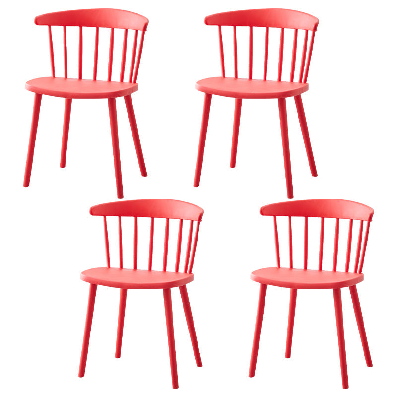 Scandinavian Plastic Dining Kitchen Room Chair Windsor Back Side Chair Red 4 Piece Set Clearhalo ' kitchen&dining_furn' 'Dining Chairs' 'Dining Tables & Seating' 'dining_chair' 'furn' 'furn_dining_chair' 'Furniture' 'furniture_dining_chair' 'Kitchen & Dining Furniture' 'kitchen' 4613484