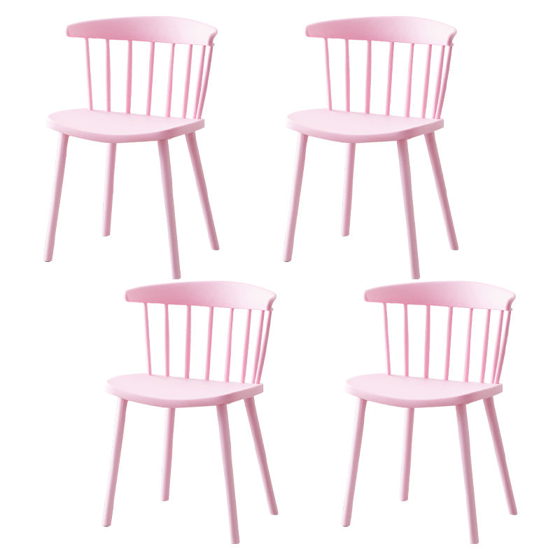 Scandinavian Plastic Dining Kitchen Room Chair Windsor Back Side Chair Pink 4 Piece Set Clearhalo ' kitchen&dining_furn' 'Dining Chairs' 'Dining Tables & Seating' 'dining_chair' 'furn' 'furn_dining_chair' 'Furniture' 'furniture_dining_chair' 'Kitchen & Dining Furniture' 'kitchen' 4613489