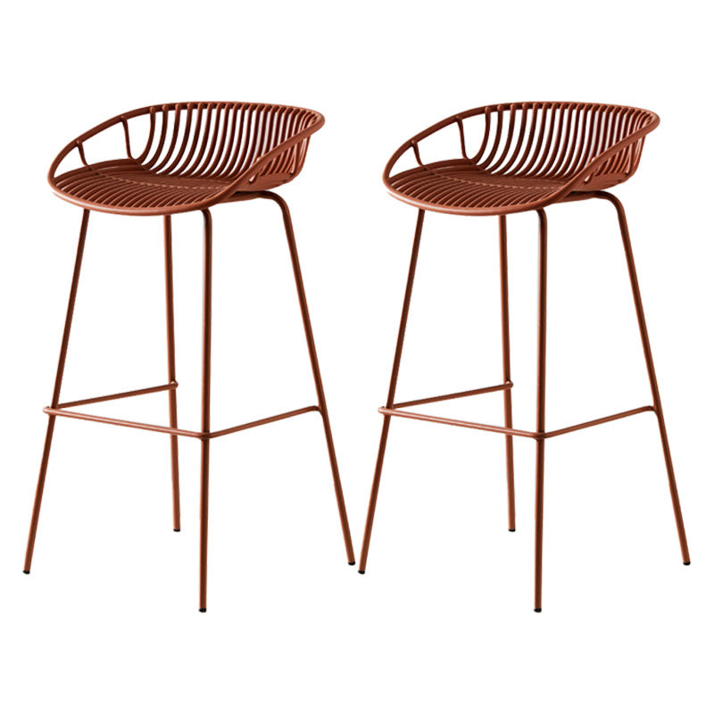 Nordic Metal Low Back Barstool Simple Indoor Tall Stool with Plastic Seat Orange 2 Piece Set Clearhalo 'Bar Furniture' 'Bar Stools' 'bar_stools' 'furn' 'furn_bar_stools' 'furniture_bar_stools' 'Kitchen & Dining Furniture' 'kitchen&dining_furn' 'kitchen' 'kitchen_furn' Furniture' 4615463