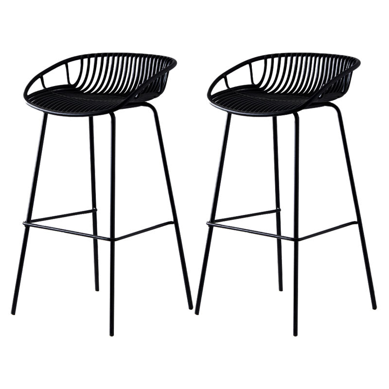 Nordic Metal Low Back Barstool Simple Indoor Tall Stool with Plastic Seat Black 2 Piece Set Clearhalo 'Bar Furniture' 'Bar Stools' 'bar_stools' 'furn' 'furn_bar_stools' 'furniture_bar_stools' 'Kitchen & Dining Furniture' 'kitchen&dining_furn' 'kitchen' 'kitchen_furn' Furniture' 4615467