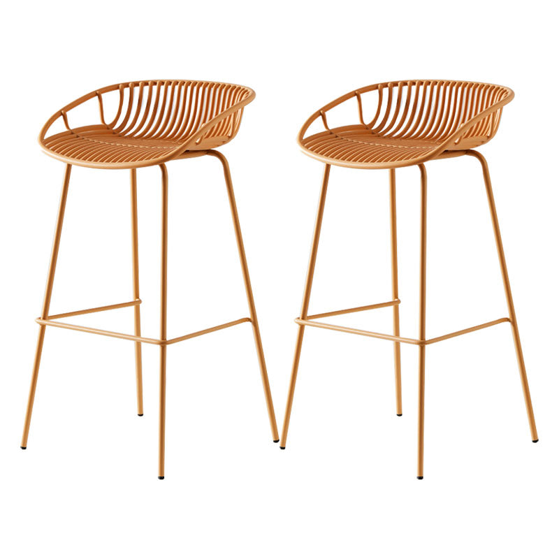 Nordic Metal Low Back Barstool Simple Indoor Tall Stool with Plastic Seat Yellow 2 Piece Set Clearhalo 'Bar Furniture' 'Bar Stools' 'bar_stools' 'furn' 'furn_bar_stools' 'furniture_bar_stools' 'Kitchen & Dining Furniture' 'kitchen&dining_furn' 'kitchen' 'kitchen_furn' Furniture' 4615469