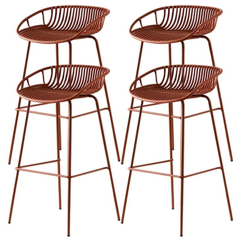Nordic Metal Low Back Barstool Simple Indoor Tall Stool with Plastic Seat Orange 4 Piece Set Clearhalo 'Bar Furniture' 'Bar Stools' 'bar_stools' 'furn' 'furn_bar_stools' 'furniture_bar_stools' 'Kitchen & Dining Furniture' 'kitchen&dining_furn' 'kitchen' 'kitchen_furn' Furniture' 4615470