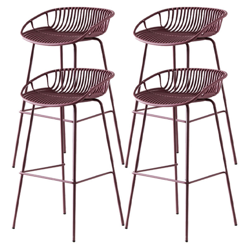 Nordic Metal Low Back Barstool Simple Indoor Tall Stool with Plastic Seat Purple 4 Piece Set Clearhalo 'Bar Furniture' 'Bar Stools' 'bar_stools' 'furn' 'furn_bar_stools' 'furniture_bar_stools' 'Kitchen & Dining Furniture' 'kitchen&dining_furn' 'kitchen' 'kitchen_furn' Furniture' 4615473