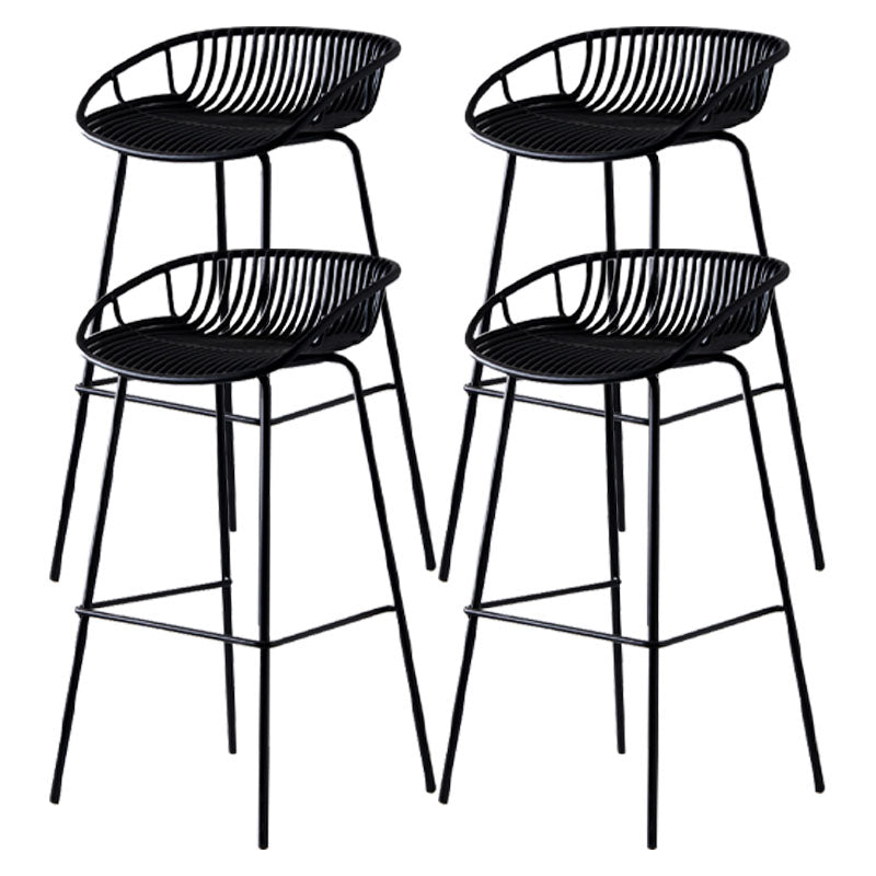 Nordic Metal Low Back Barstool Simple Indoor Tall Stool with Plastic Seat Black 4 Piece Set Clearhalo 'Bar Furniture' 'Bar Stools' 'bar_stools' 'furn' 'furn_bar_stools' 'furniture_bar_stools' 'Kitchen & Dining Furniture' 'kitchen&dining_furn' 'kitchen' 'kitchen_furn' Furniture' 4615474