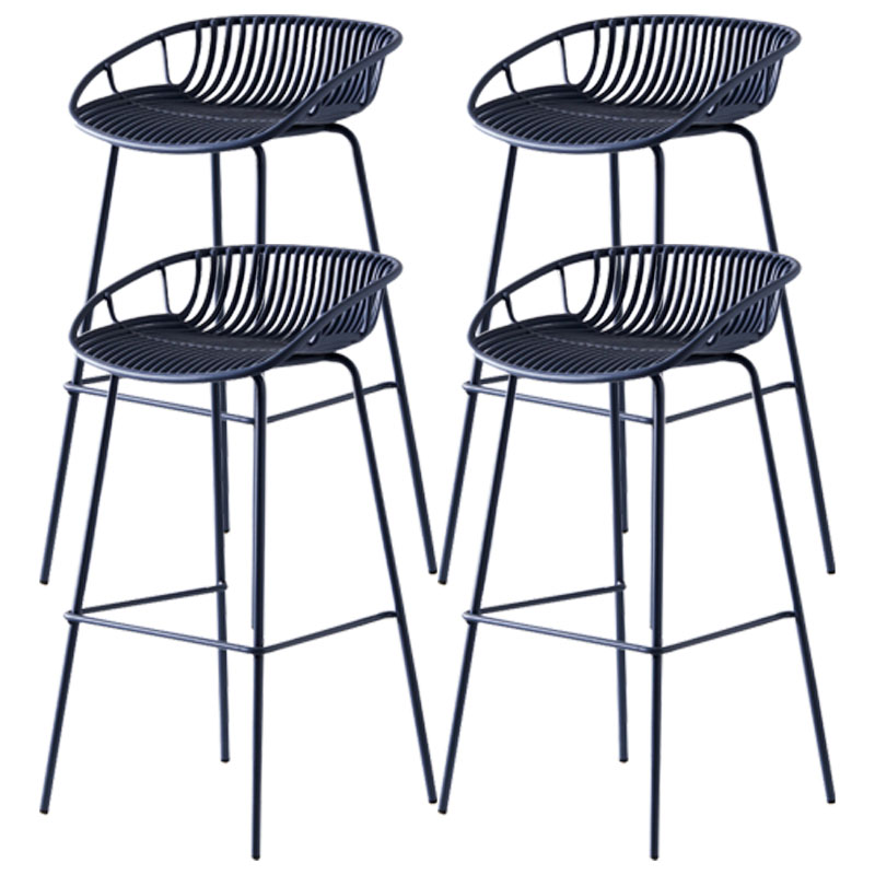 Nordic Metal Low Back Barstool Simple Indoor Tall Stool with Plastic Seat Blue 4 Piece Set Clearhalo 'Bar Furniture' 'Bar Stools' 'bar_stools' 'furn' 'furn_bar_stools' 'furniture_bar_stools' 'Kitchen & Dining Furniture' 'kitchen&dining_furn' 'kitchen' 'kitchen_furn' Furniture' 4615475