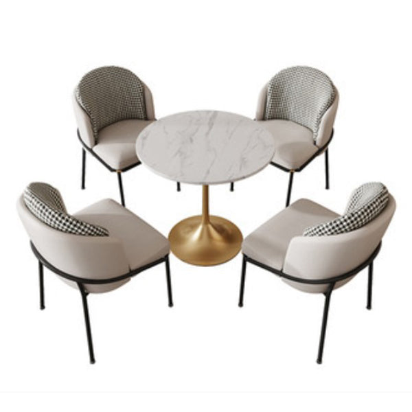 Glam Style 1/3/5 Pieces Dining Set with Stone Top Dining Furniture Set for Living Room 5 Pieces: Table, 4 Beige Chairs Clearhalo 'Dining Room Sets' 'Dining Tables & Seating' 'dining_room_set' 'furn' 'furn_dining_room_set' 'Furniture' 'furniture_dining_room_set' 'Kitchen & Dining Furniture' 'kitchen&dining_furn' 'kitchen' 4616282