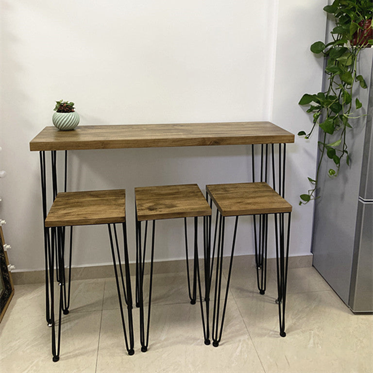 Brown and Light Brown Modern Style Bar Table Solid Wood and Iron Coffee Shop Bar Table Distressed Wood Without Chairs Clearhalo 'Bar Furniture' 'Bar Tables' 'bar_tables' 'furn' 'furn_bar_tables' 'Furniture' 'furniture_bar_tables' 'Kitchen & Dining Furniture' 4619910
