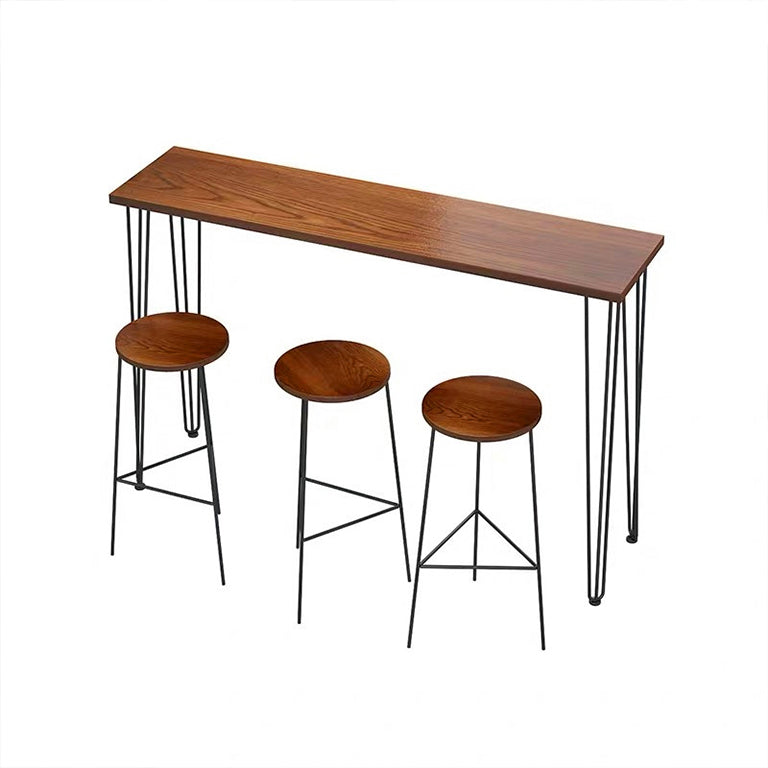 Brown and Light Brown Modern Style Bar Table Solid Wood and Iron Coffee Shop Bar Table Brown Without Chairs Clearhalo 'Bar Furniture' 'Bar Tables' 'bar_tables' 'furn' 'furn_bar_tables' 'Furniture' 'furniture_bar_tables' 'Kitchen & Dining Furniture' 4619912