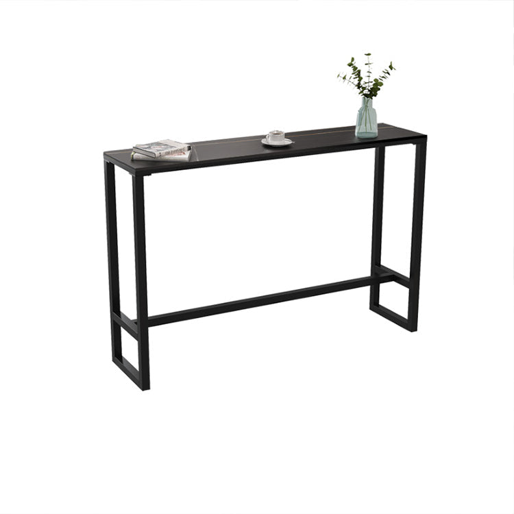 Black Glam Style Bar Table in Iron Top and Faux Marble Milk Tea Shop Bar Table 47.2"L x 15.7"W x 41.3"H Black Without Chairs Clearhalo 'Bar Furniture' 'Bar Tables' 'bar_tables' 'furn' 'furn_bar_tables' 'Furniture' 'furniture_bar_tables' 'Kitchen & Dining Furniture' 4619947