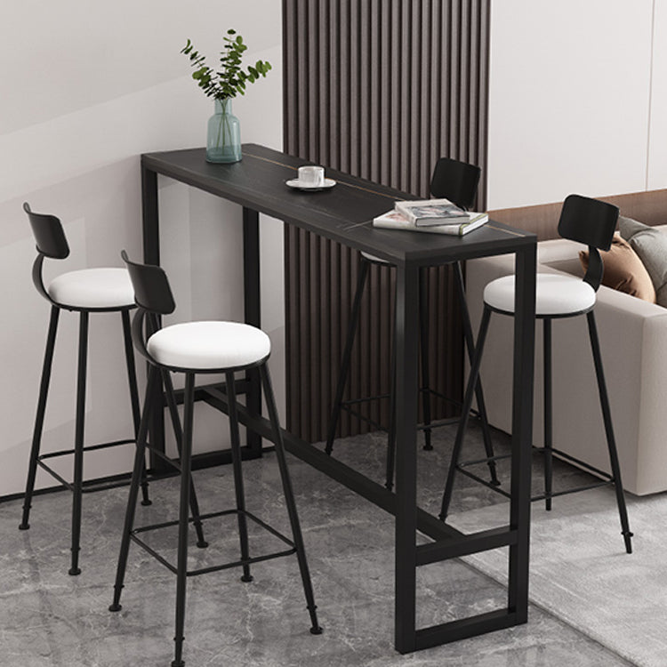 Black Glam Style Bar Table in Iron Top and Faux Marble Milk Tea Shop Bar Table 63"L x 15.7"W x 41.3"H Black Without Chairs Clearhalo 'Bar Furniture' 'Bar Tables' 'bar_tables' 'furn' 'furn_bar_tables' 'Furniture' 'furniture_bar_tables' 'Kitchen & Dining Furniture' 4619948