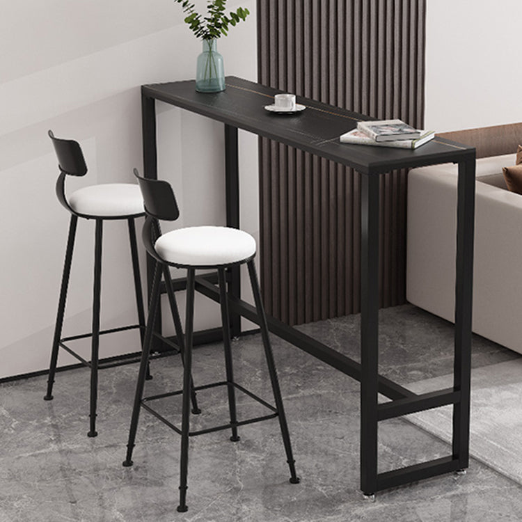 Black Glam Style Bar Table in Iron Top and Faux Marble Milk Tea Shop Bar Table 55.1"L x 15.7"W x 41.3"H Black Without Chairs Clearhalo 'Bar Furniture' 'Bar Tables' 'bar_tables' 'furn' 'furn_bar_tables' 'Furniture' 'furniture_bar_tables' 'Kitchen & Dining Furniture' 4619950