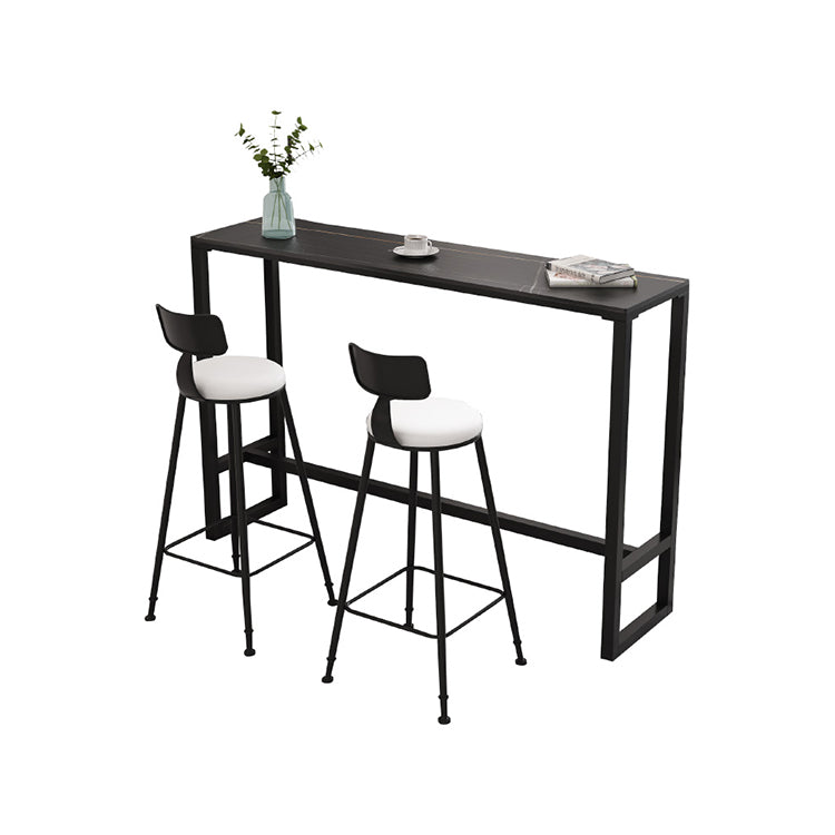 Black Glam Style Bar Table in Iron Top and Faux Marble Milk Tea Shop Bar Table 39.4"L x 15.7"W x 41.3"H Black Without Chairs Clearhalo 'Bar Furniture' 'Bar Tables' 'bar_tables' 'furn' 'furn_bar_tables' 'Furniture' 'furniture_bar_tables' 'Kitchen & Dining Furniture' 4619952