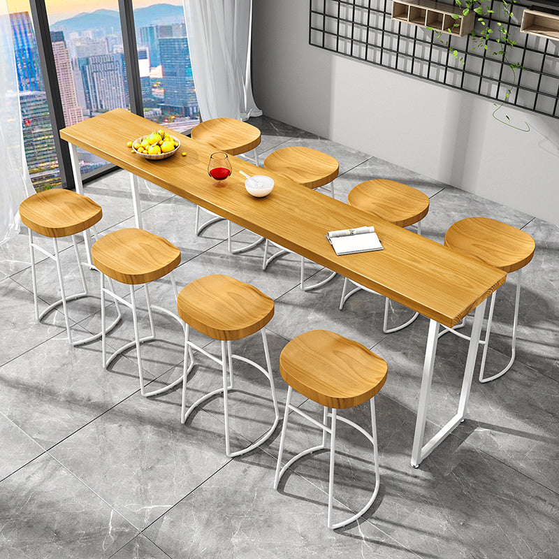 Brown Modern Style Bar Table in Solid Wood and Metal Balcony Bar Table 118.1"L x 15.7"W x 41.3"H Without Chairs Clearhalo 'Bar Furniture' 'Bar Tables' 'bar_tables' 'furn' 'furn_bar_tables' 'Furniture' 'furniture_bar_tables' 'Kitchen & Dining Furniture' 4619960