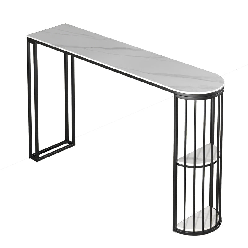 Marble Patio Bar Table with Specialty Table Top Double Pedestal Table - 41.3" H White-Black Without Chairs Clearhalo 'Bar Furniture' 'Bar Tables' 'bar_tables' 'furn' 'furn_bar_tables' 'Furniture' 'furniture_bar_tables' 'Kitchen & Dining Furniture' 4619980