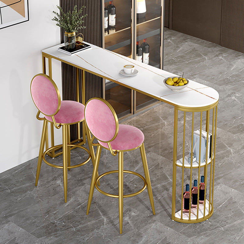 Marble Patio Bar Table with Specialty Table Top Double Pedestal Table - 41.3" H 63"L x 15.7"W x 41.3"H White-Gold Without Chairs Clearhalo 'Bar Furniture' 'Bar Tables' 'bar_tables' 'furn' 'furn_bar_tables' 'Furniture' 'furniture_bar_tables' 'Kitchen & Dining Furniture' 4619981