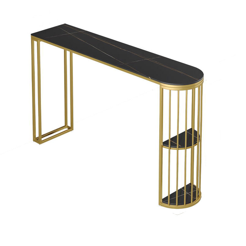 Marble Patio Bar Table with Specialty Table Top Double Pedestal Table - 41.3" H Gold-Black Without Chairs Clearhalo 'Bar Furniture' 'Bar Tables' 'bar_tables' 'furn' 'furn_bar_tables' 'Furniture' 'furniture_bar_tables' 'Kitchen & Dining Furniture' 4619982