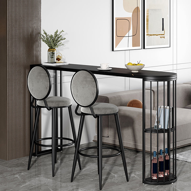 Marble Patio Bar Table with Specialty Table Top Double Pedestal Table - 41.3" H Black Without Chairs Clearhalo 'Bar Furniture' 'Bar Tables' 'bar_tables' 'furn' 'furn_bar_tables' 'Furniture' 'furniture_bar_tables' 'Kitchen & Dining Furniture' 4619984