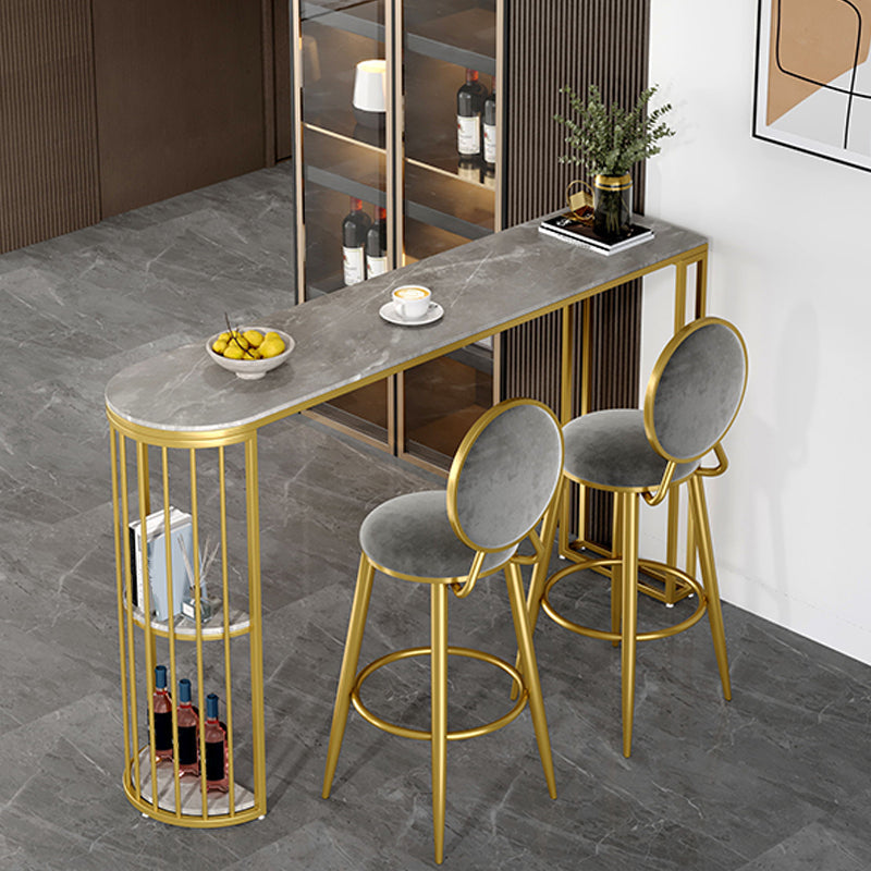 Marble Patio Bar Table with Specialty Table Top Double Pedestal Table - 41.3" H Gray-Gold Without Chairs Clearhalo 'Bar Furniture' 'Bar Tables' 'bar_tables' 'furn' 'furn_bar_tables' 'Furniture' 'furniture_bar_tables' 'Kitchen & Dining Furniture' 4619986