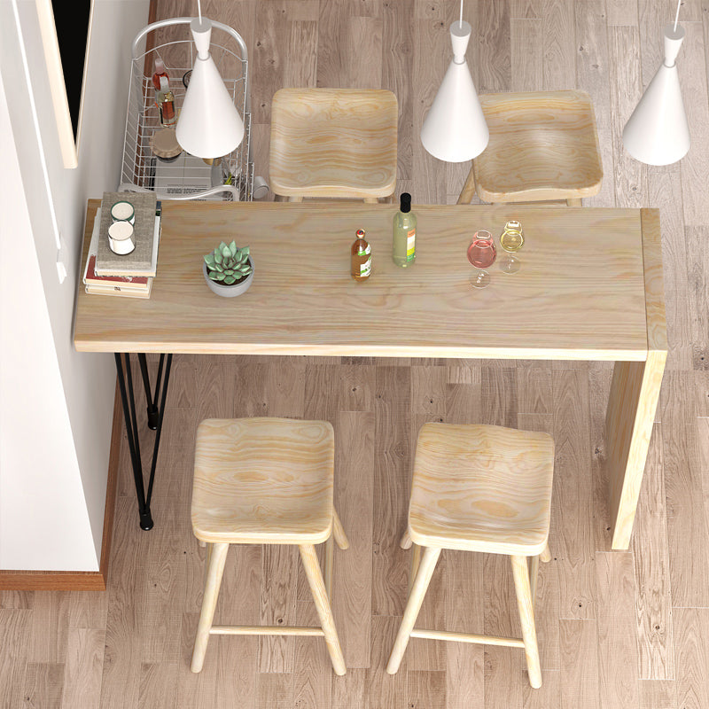 Natural Wood Counter Table with Rectangle Table Top Legs Table - 41.3" H 55.1"L x 15.7"W x 41.3"H Without Chairs Clearhalo 'Bar Furniture' 'Bar Tables' 'bar_tables' 'furn' 'furn_bar_tables' 'Furniture' 'furniture_bar_tables' 'Kitchen & Dining Furniture' 4620005