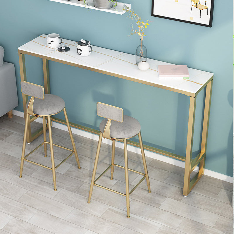 Glam White Marble Table with Rectangle Table Top Gold Trestle Table - 41.3" H 70.9"L x 15.7"W x 41.3"H Without Chairs Clearhalo 'Bar Furniture' 'Bar Tables' 'bar_tables' 'furn' 'furn_bar_tables' 'Furniture' 'furniture_bar_tables' 'Kitchen & Dining Furniture' 4620020