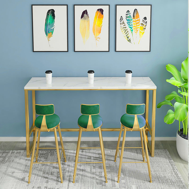 Glam White Marble Table with Rectangle Table Top Gold Trestle Table - 41.3" H 86.6"L x 15.7"W x 41.3"H Without Chairs Clearhalo 'Bar Furniture' 'Bar Tables' 'bar_tables' 'furn' 'furn_bar_tables' 'Furniture' 'furniture_bar_tables' 'Kitchen & Dining Furniture' 4620021