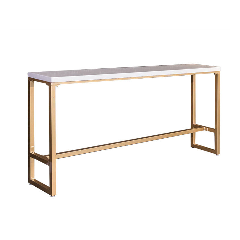 Glam White Marble Table with Rectangle Table Top Gold Trestle Table - 41.3" H Without Chairs Clearhalo 'Bar Furniture' 'Bar Tables' 'bar_tables' 'furn' 'furn_bar_tables' 'Furniture' 'furniture_bar_tables' 'Kitchen & Dining Furniture' 4620023