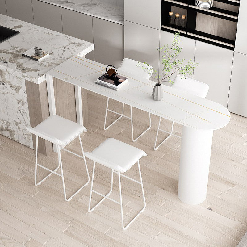Modern Marble Bistro Table with Specialty Table Top Double Pedestal Table- 41.3" H 78.7"L x 15.7"W x 41.3"H White Without Chairs Clearhalo 'Bar Furniture' 'Bar Tables' 'bar_tables' 'furn' 'furn_bar_tables' 'Furniture' 'furniture_bar_tables' 'Kitchen & Dining Furniture' 4620036