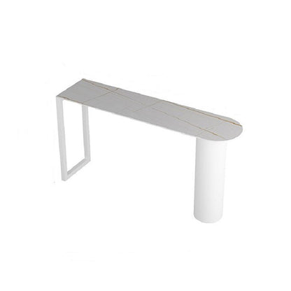 Modern Marble Bistro Table with Specialty Table Top Double Pedestal Table- 41.3" H White Without Chairs Clearhalo 'Bar Furniture' 'Bar Tables' 'bar_tables' 'furn' 'furn_bar_tables' 'Furniture' 'furniture_bar_tables' 'Kitchen & Dining Furniture' 4620040