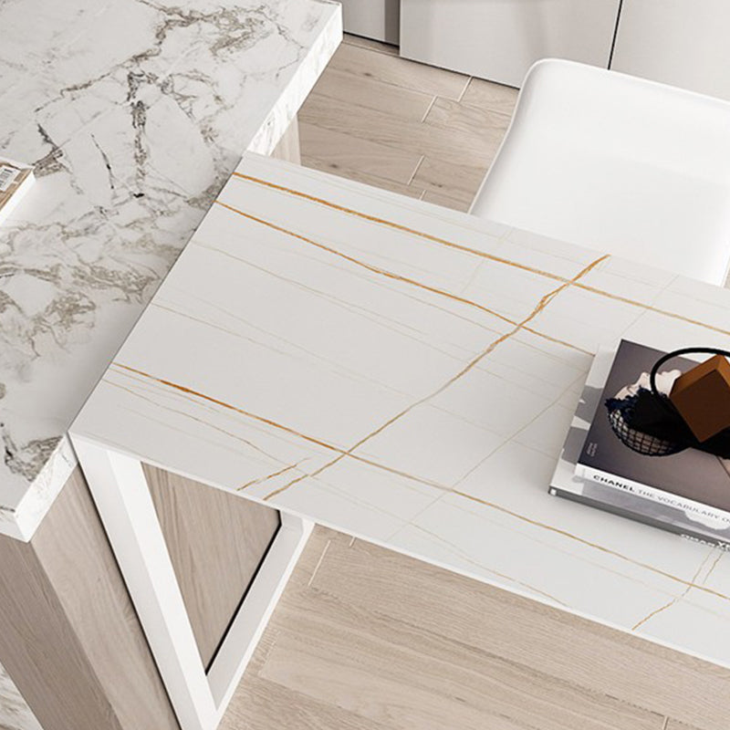 Modern Marble Bistro Table with Specialty Table Top Double Pedestal Table- 41.3" H Clearhalo 'Bar Furniture' 'Bar Tables' 'bar_tables' 'furn' 'furn_bar_tables' 'Furniture' 'furniture_bar_tables' 'Kitchen & Dining Furniture' 4620041