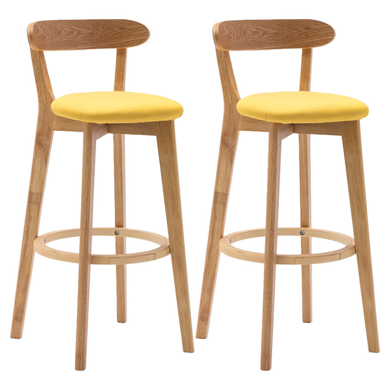 Natural Wood Upholstered Counter Stools Scandinavian Footrest Bar Stools Yellow 2 Piece Set Clearhalo 'Bar Furniture' 'Bar Stools' 'bar_stools' 'furn' 'furn_bar_stools' 'furniture_bar_stools' 'Kitchen & Dining Furniture' 'kitchen&dining_furn' 'kitchen' 'kitchen_furn' Furniture' 4620186