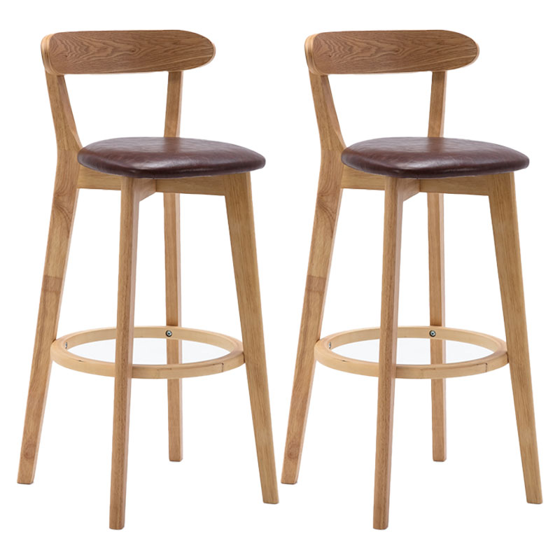 Natural Wood Upholstered Counter Stools Scandinavian Footrest Bar Stools Brown 2 Piece Set Clearhalo 'Bar Furniture' 'Bar Stools' 'bar_stools' 'furn' 'furn_bar_stools' 'furniture_bar_stools' 'Kitchen & Dining Furniture' 'kitchen&dining_furn' 'kitchen' 'kitchen_furn' Furniture' 4620190