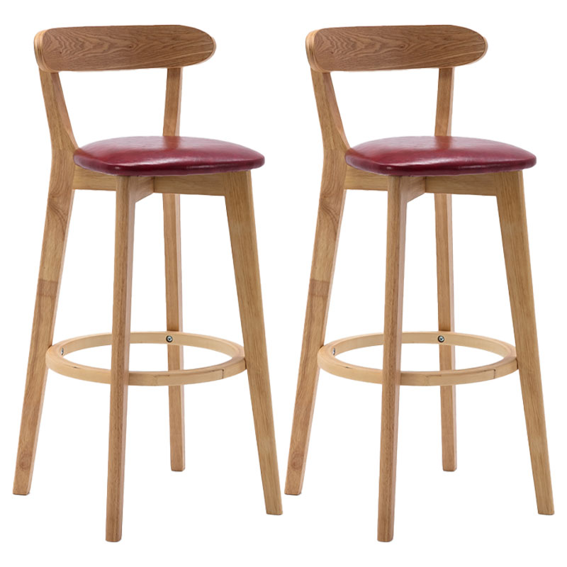 Natural Wood Upholstered Counter Stools Scandinavian Footrest Bar Stools Burgundy 2 Piece Set Clearhalo 'Bar Furniture' 'Bar Stools' 'bar_stools' 'furn' 'furn_bar_stools' 'furniture_bar_stools' 'Kitchen & Dining Furniture' 'kitchen&dining_furn' 'kitchen' 'kitchen_furn' Furniture' 4620197
