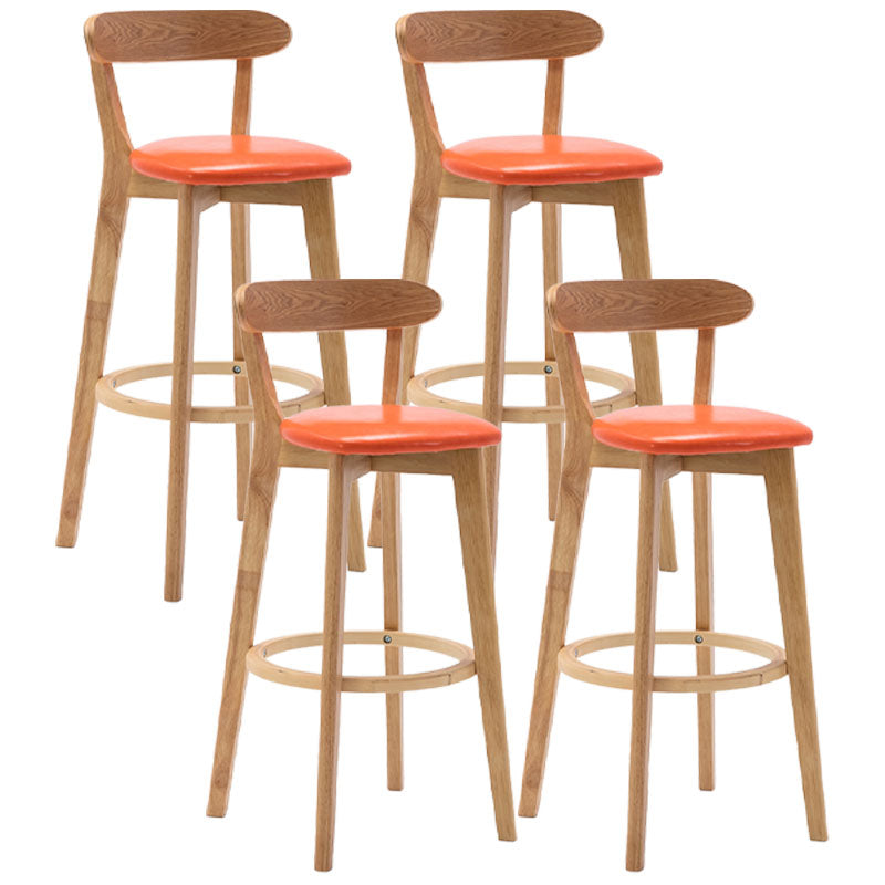 Natural Wood Upholstered Counter Stools Scandinavian Footrest Bar Stools Orange 4 Piece Set Clearhalo 'Bar Furniture' 'Bar Stools' 'bar_stools' 'furn' 'furn_bar_stools' 'furniture_bar_stools' 'Kitchen & Dining Furniture' 'kitchen&dining_furn' 'kitchen' 'kitchen_furn' Furniture' 4620213