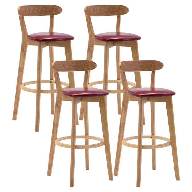 Natural Wood Upholstered Counter Stools Scandinavian Footrest Bar Stools Burgundy 4 Piece Set Clearhalo 'Bar Furniture' 'Bar Stools' 'bar_stools' 'furn' 'furn_bar_stools' 'furniture_bar_stools' 'Kitchen & Dining Furniture' 'kitchen&dining_furn' 'kitchen' 'kitchen_furn' Furniture' 4620215