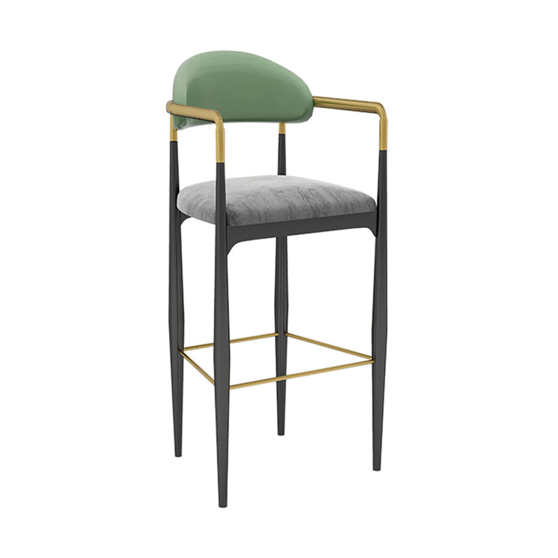 Scandinavian Metal Upholstered Counter Stools Armed Bar Stools with Footrest Black-Grey-Green 1 Piece Clearhalo 'Bar Furniture' 'Bar Stools' 'bar_stools' 'furn' 'furn_bar_stools' 'furniture_bar_stools' 'Kitchen & Dining Furniture' 'kitchen&dining_furn' 'kitchen' 'kitchen_furn' Furniture' 4620224