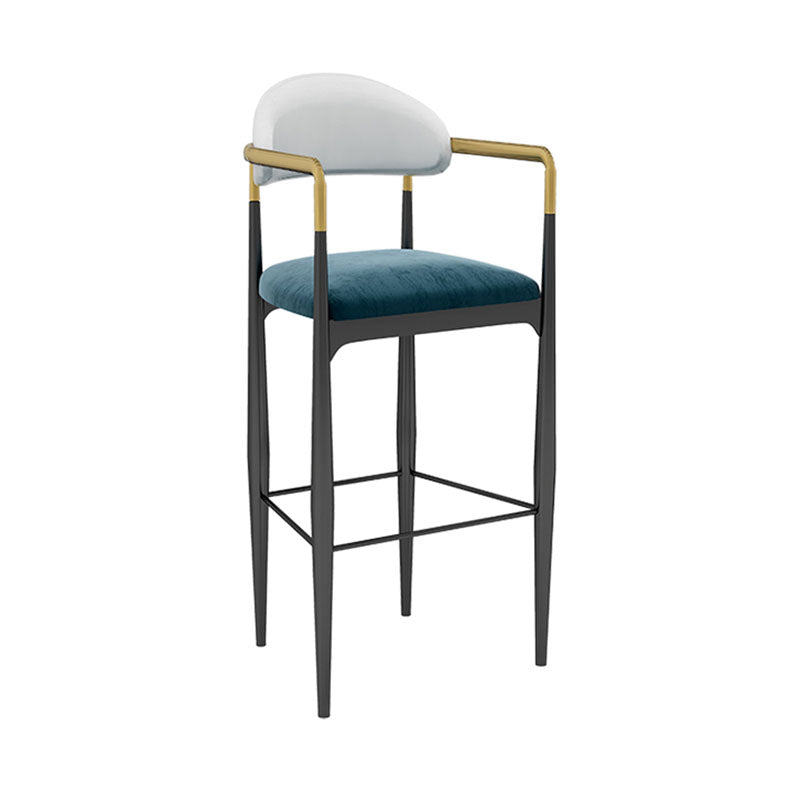 Scandinavian Metal Upholstered Counter Stools Armed Bar Stools with Footrest White-Blue 1 Piece Clearhalo 'Bar Furniture' 'Bar Stools' 'bar_stools' 'furn' 'furn_bar_stools' 'furniture_bar_stools' 'Kitchen & Dining Furniture' 'kitchen&dining_furn' 'kitchen' 'kitchen_furn' Furniture' 4620226
