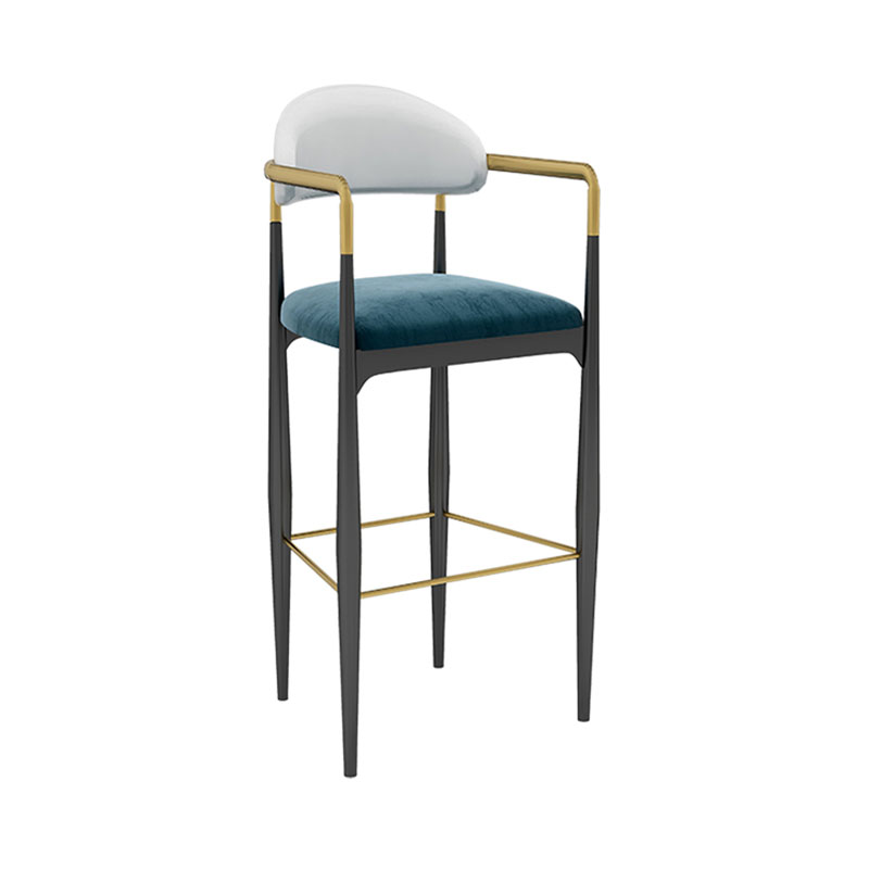 Scandinavian Metal Upholstered Counter Stools Armed Bar Stools with Footrest Black-Blue 1 Piece Clearhalo 'Bar Furniture' 'Bar Stools' 'bar_stools' 'furn' 'furn_bar_stools' 'furniture_bar_stools' 'Kitchen & Dining Furniture' 'kitchen&dining_furn' 'kitchen' 'kitchen_furn' Furniture' 4620229