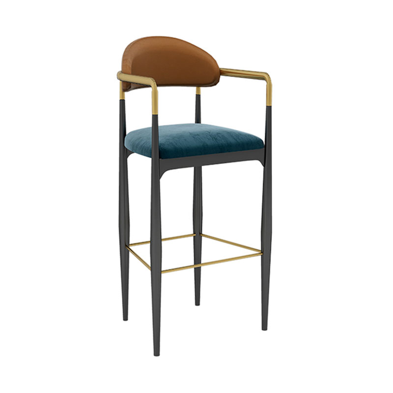 Scandinavian Metal Upholstered Counter Stools Armed Bar Stools with Footrest Blue-Orange 1 Piece Clearhalo 'Bar Furniture' 'Bar Stools' 'bar_stools' 'furn' 'furn_bar_stools' 'furniture_bar_stools' 'Kitchen & Dining Furniture' 'kitchen&dining_furn' 'kitchen' 'kitchen_furn' Furniture' 4620240