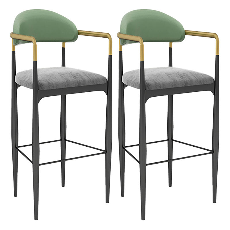 Scandinavian Metal Upholstered Counter Stools Armed Bar Stools with Footrest Grey 2 Piece Set Clearhalo 'Bar Furniture' 'Bar Stools' 'bar_stools' 'furn' 'furn_bar_stools' 'furniture_bar_stools' 'Kitchen & Dining Furniture' 'kitchen&dining_furn' 'kitchen' 'kitchen_furn' Furniture' 4620241