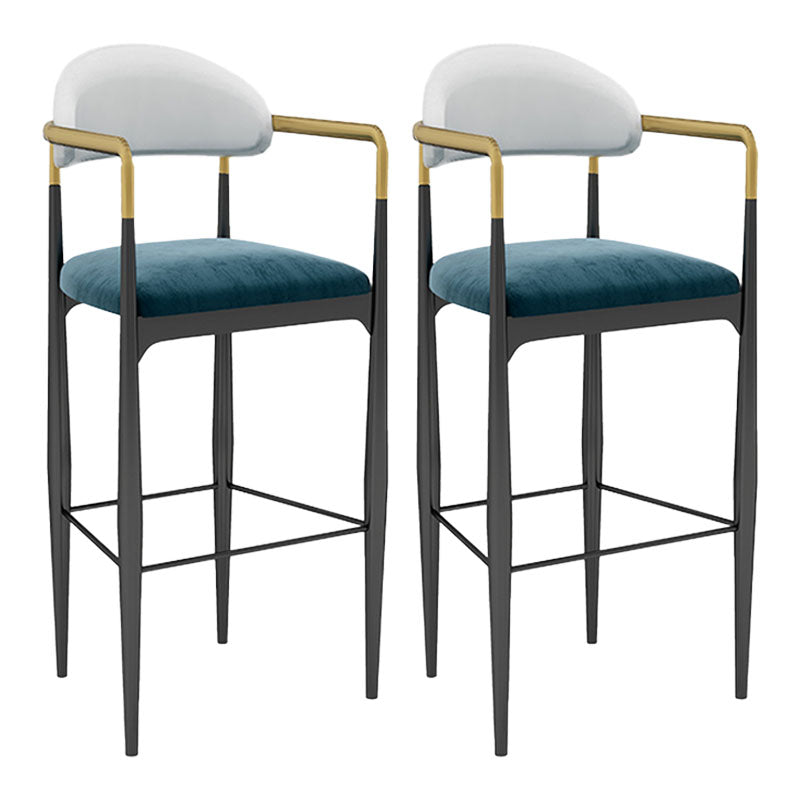 Scandinavian Metal Upholstered Counter Stools Armed Bar Stools with Footrest White-Blue 2 Piece Set Clearhalo 'Bar Furniture' 'Bar Stools' 'bar_stools' 'furn' 'furn_bar_stools' 'furniture_bar_stools' 'Kitchen & Dining Furniture' 'kitchen&dining_furn' 'kitchen' 'kitchen_furn' Furniture' 4620243