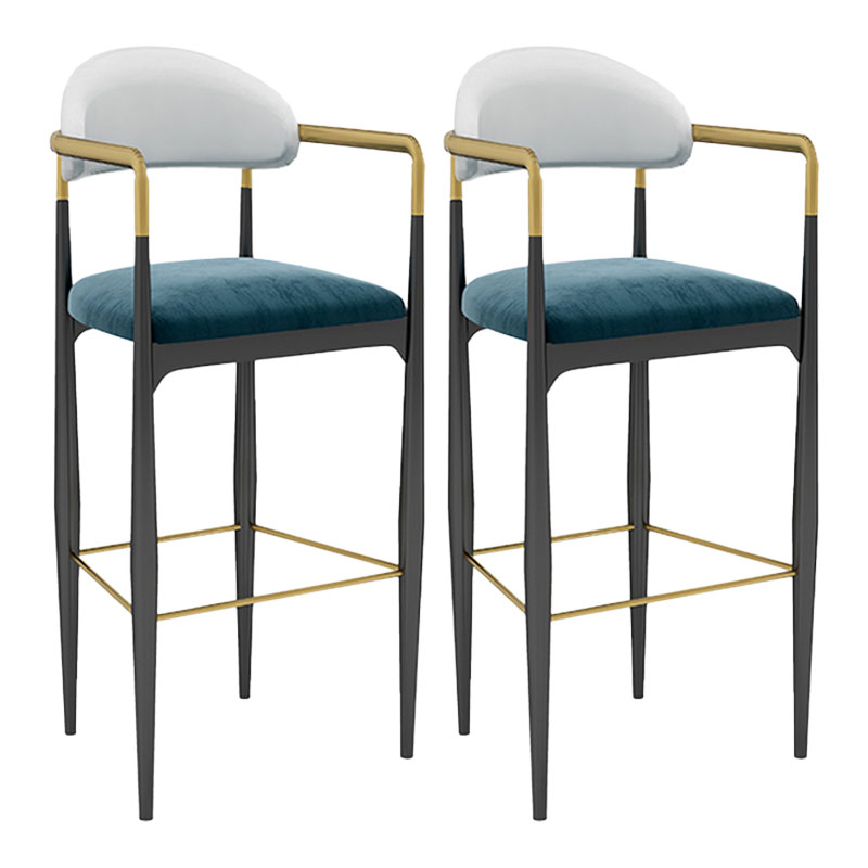 Scandinavian Metal Upholstered Counter Stools Armed Bar Stools with Footrest Black-Blue 2 Piece Set Clearhalo 'Bar Furniture' 'Bar Stools' 'bar_stools' 'furn' 'furn_bar_stools' 'furniture_bar_stools' 'Kitchen & Dining Furniture' 'kitchen&dining_furn' 'kitchen' 'kitchen_furn' Furniture' 4620244