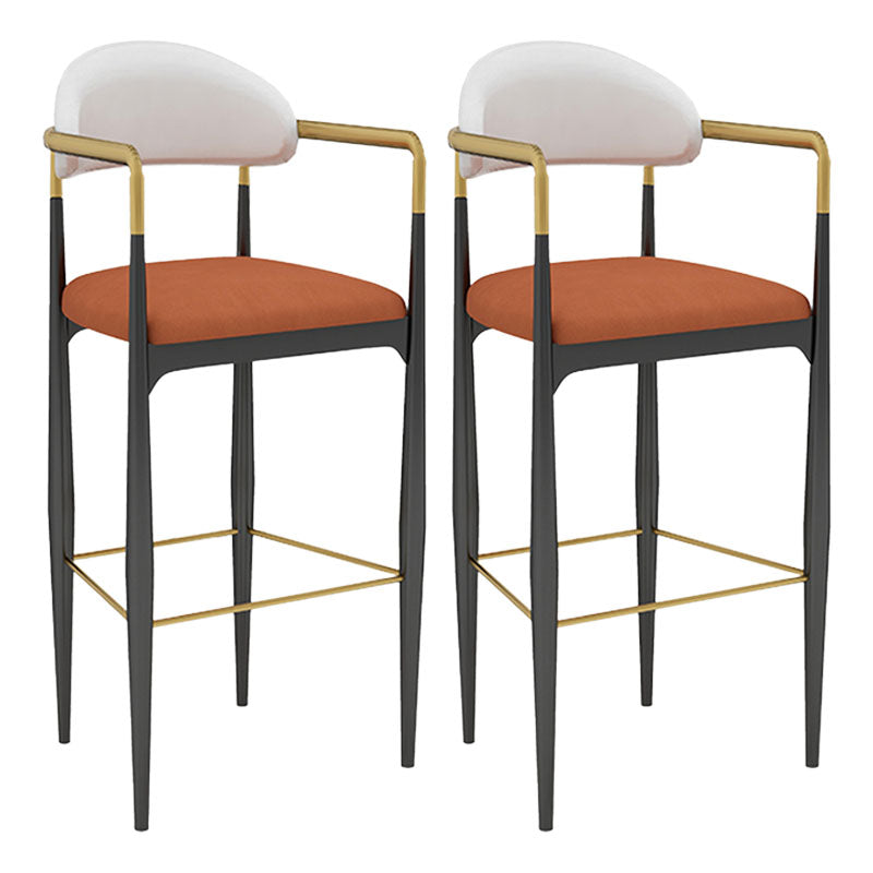 Scandinavian Metal Upholstered Counter Stools Armed Bar Stools with Footrest Black-Orange 2 Piece Set Clearhalo 'Bar Furniture' 'Bar Stools' 'bar_stools' 'furn' 'furn_bar_stools' 'furniture_bar_stools' 'Kitchen & Dining Furniture' 'kitchen&dining_furn' 'kitchen' 'kitchen_furn' Furniture' 4620246
