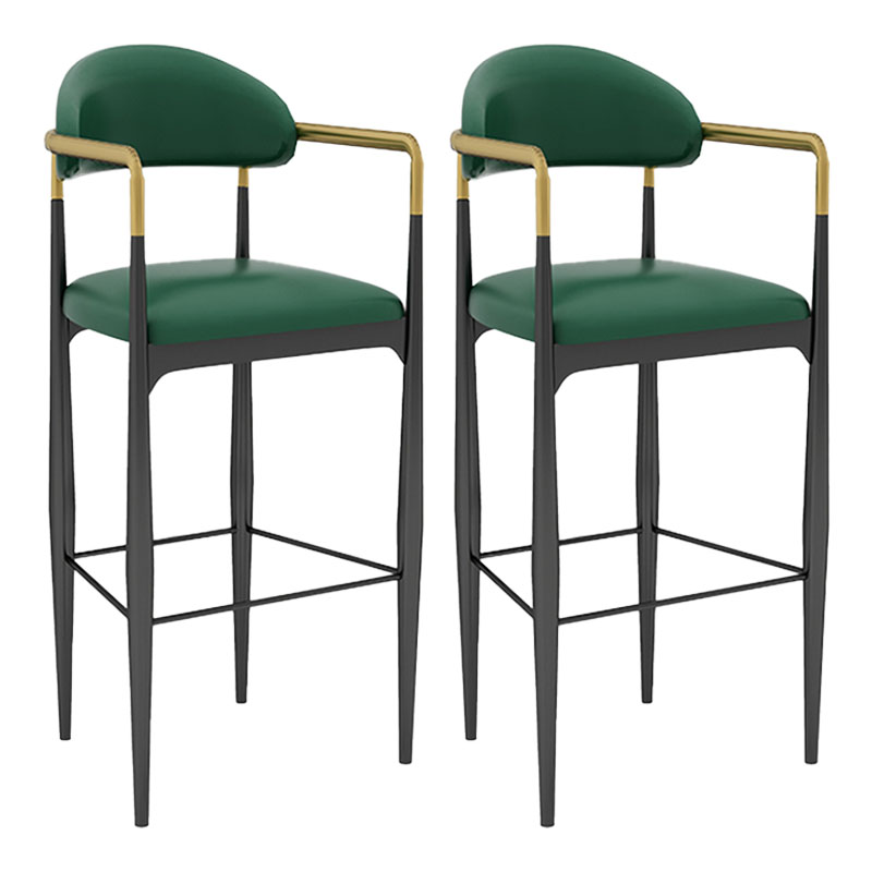 Scandinavian Metal Upholstered Counter Stools Armed Bar Stools with Footrest Green 2 Piece Set Clearhalo 'Bar Furniture' 'Bar Stools' 'bar_stools' 'furn' 'furn_bar_stools' 'furniture_bar_stools' 'Kitchen & Dining Furniture' 'kitchen&dining_furn' 'kitchen' 'kitchen_furn' Furniture' 4620247