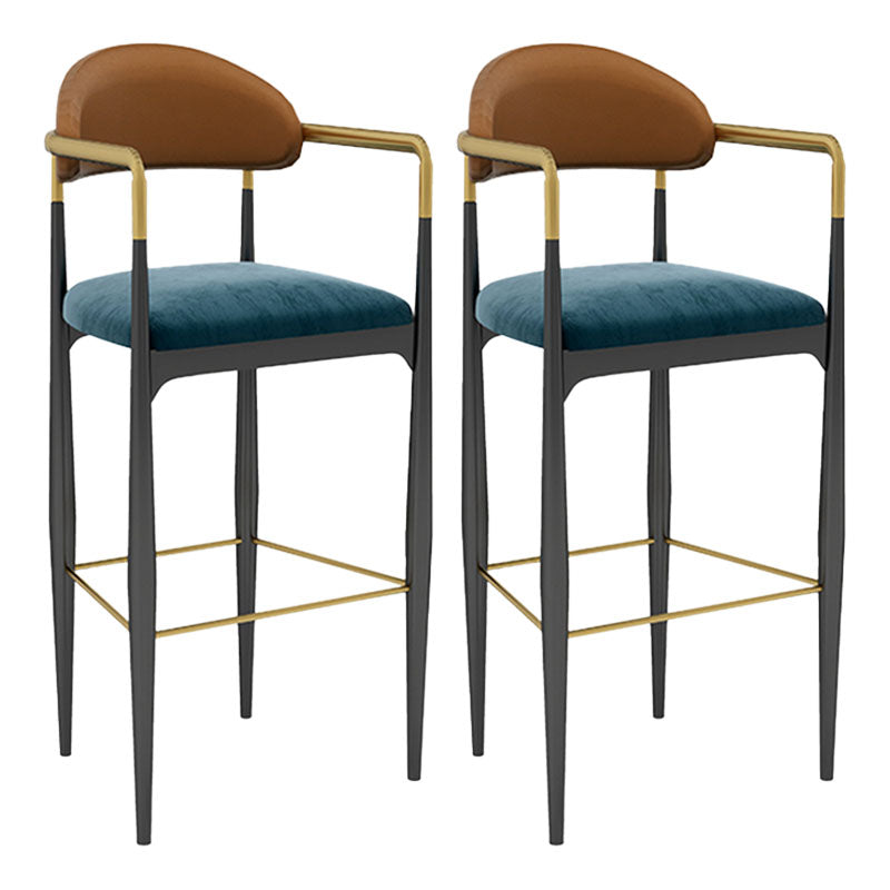Scandinavian Metal Upholstered Counter Stools Armed Bar Stools with Footrest Blue-Orange 2 Piece Set Clearhalo 'Bar Furniture' 'Bar Stools' 'bar_stools' 'furn' 'furn_bar_stools' 'furniture_bar_stools' 'Kitchen & Dining Furniture' 'kitchen&dining_furn' 'kitchen' 'kitchen_furn' Furniture' 4620250