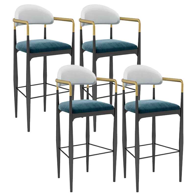 Scandinavian Metal Upholstered Counter Stools Armed Bar Stools with Footrest White-Blue 4 Piece Set Clearhalo 'Bar Furniture' 'Bar Stools' 'bar_stools' 'furn' 'furn_bar_stools' 'furniture_bar_stools' 'Kitchen & Dining Furniture' 'kitchen&dining_furn' 'kitchen' 'kitchen_furn' Furniture' 4620253