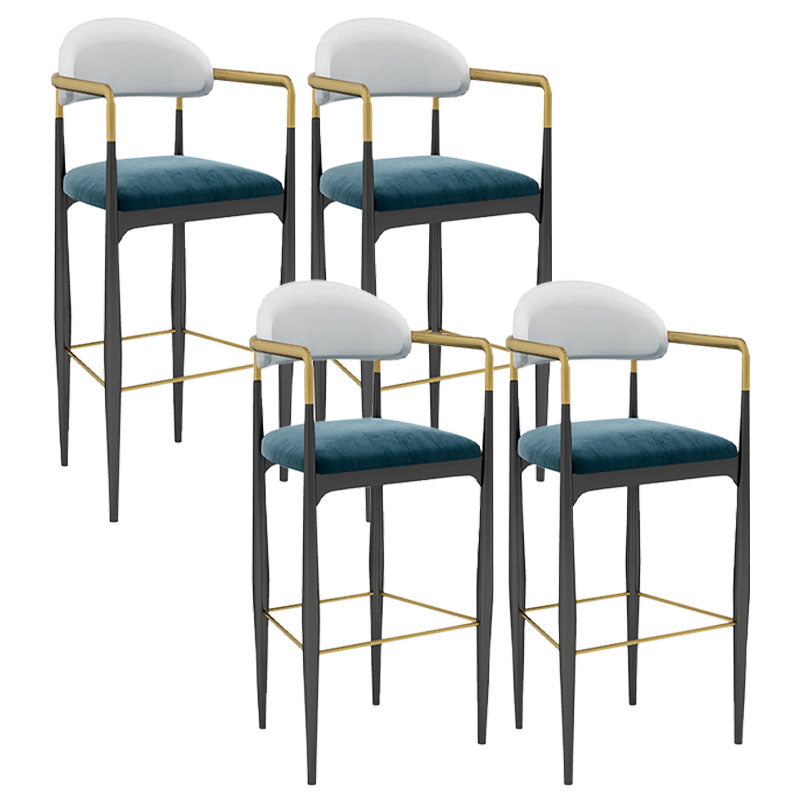 Scandinavian Metal Upholstered Counter Stools Armed Bar Stools with Footrest Black-Blue 4 Piece Set Clearhalo 'Bar Furniture' 'Bar Stools' 'bar_stools' 'furn' 'furn_bar_stools' 'furniture_bar_stools' 'Kitchen & Dining Furniture' 'kitchen&dining_furn' 'kitchen' 'kitchen_furn' Furniture' 4620254
